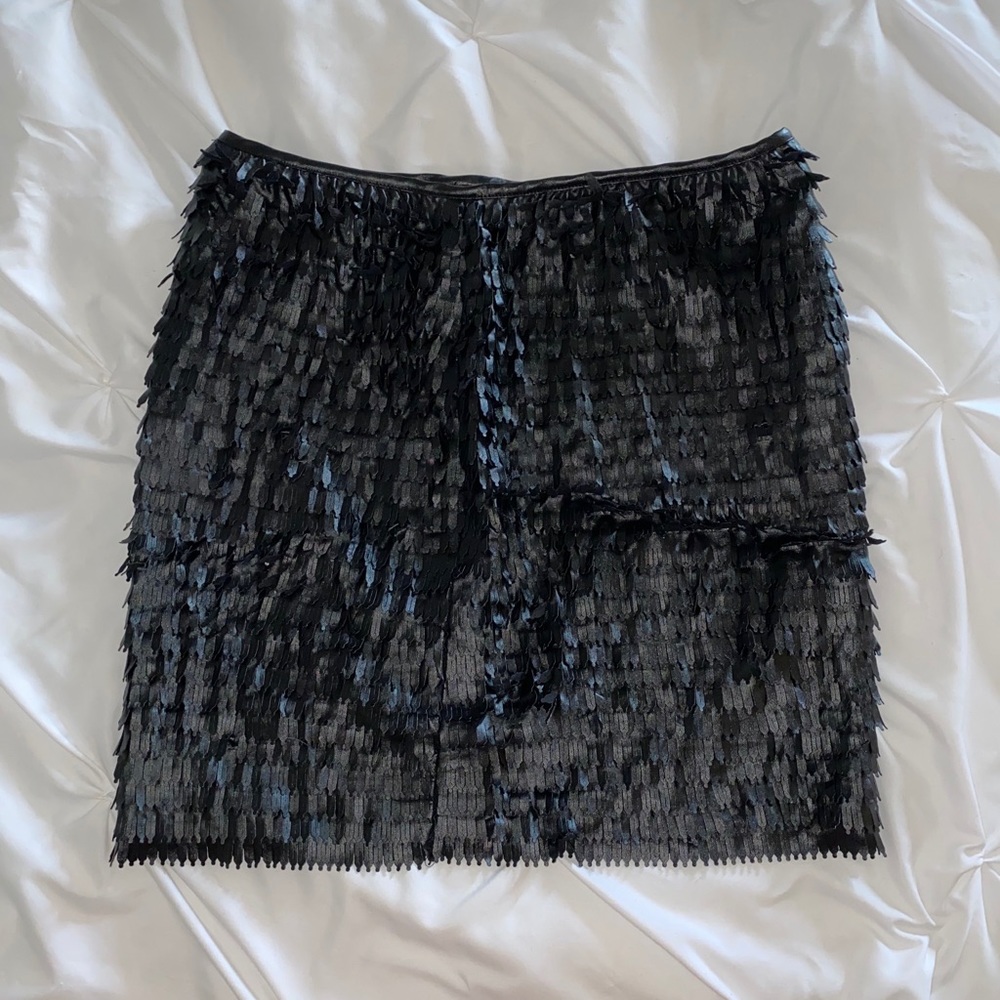 Fringe faux leather skirt